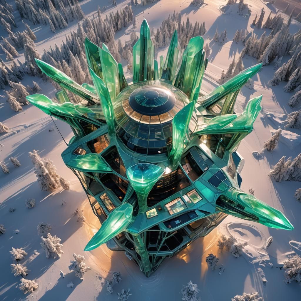 Ethereal Crystal Gas Station in Alien Landscape