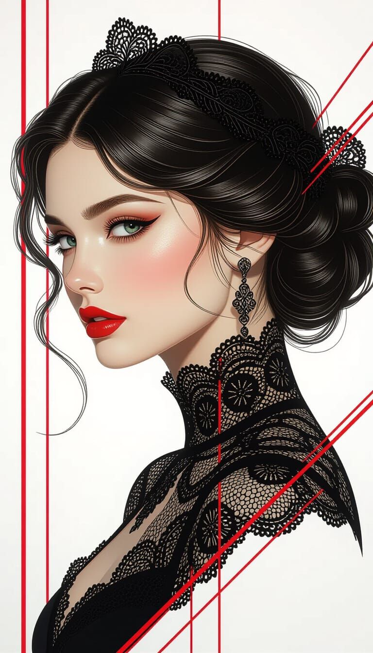 Elegant Woman in Lace with Dynamic Lighting