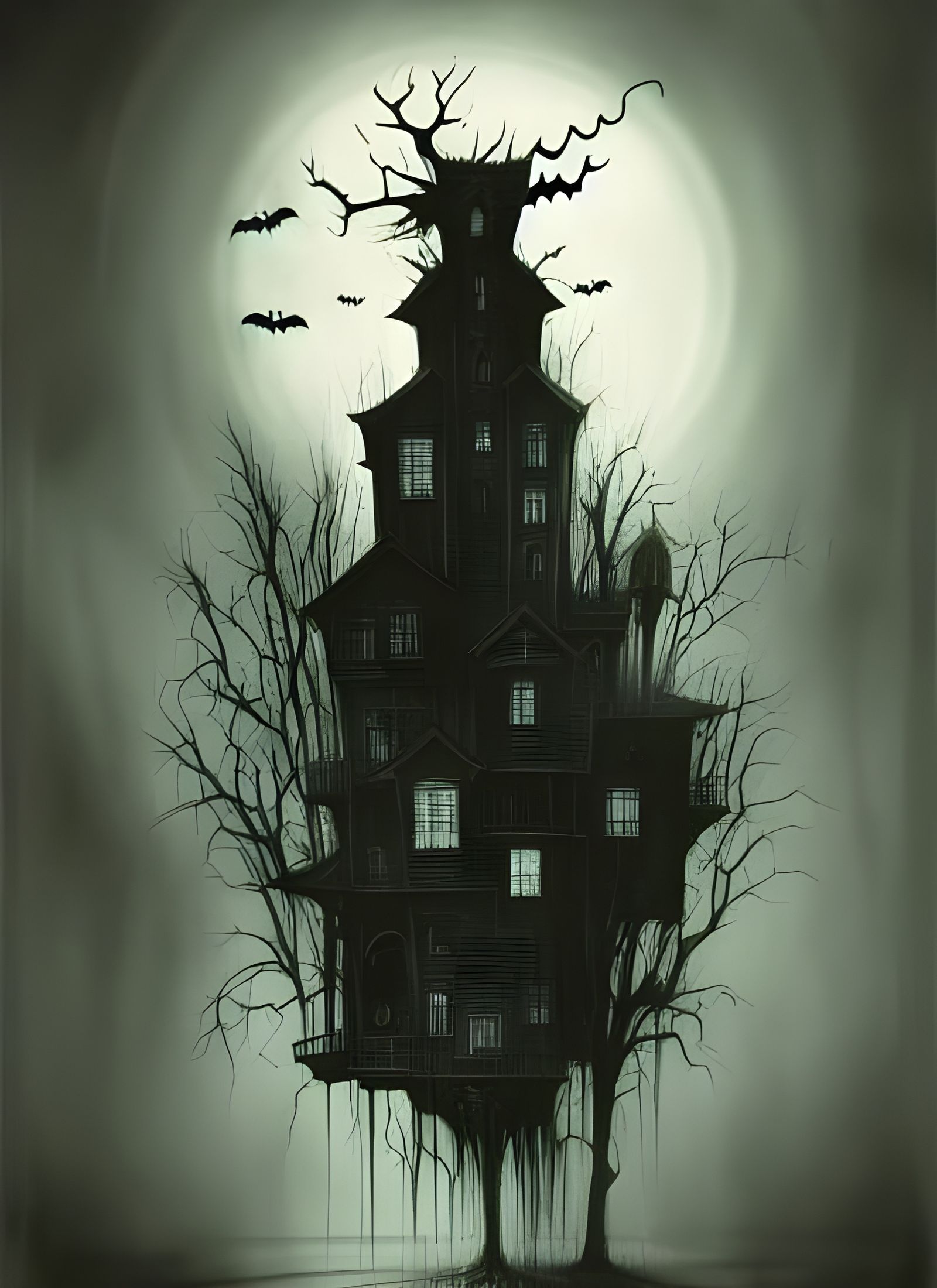 Cinematic Halloween Scene in Stylized Digital Illustration