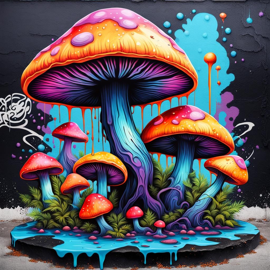 Surreal Alien Landscape with Oversized Mushrooms in Vibrant....