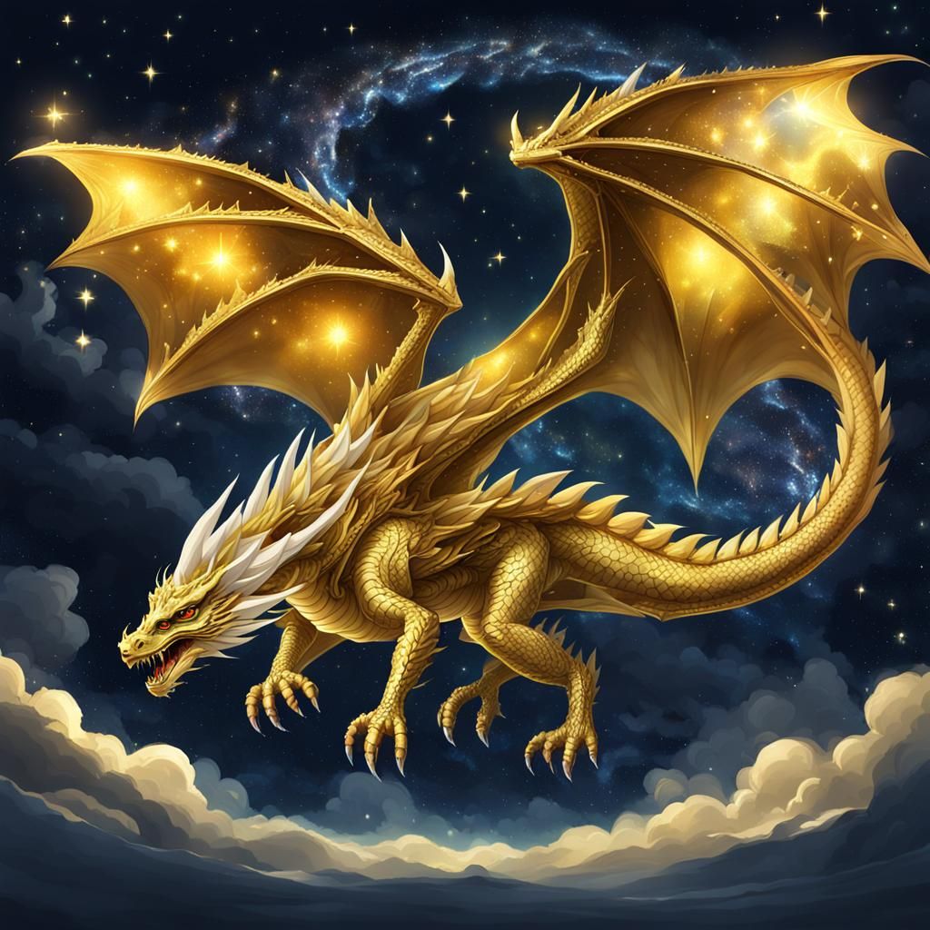 Golden Galaxy Dragon Soars Through Celestial Skies