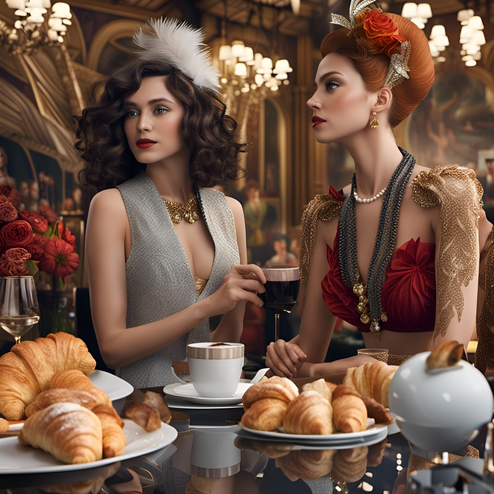 Ultra Realistic Portraits of Elegant Women in an Opulent Set...