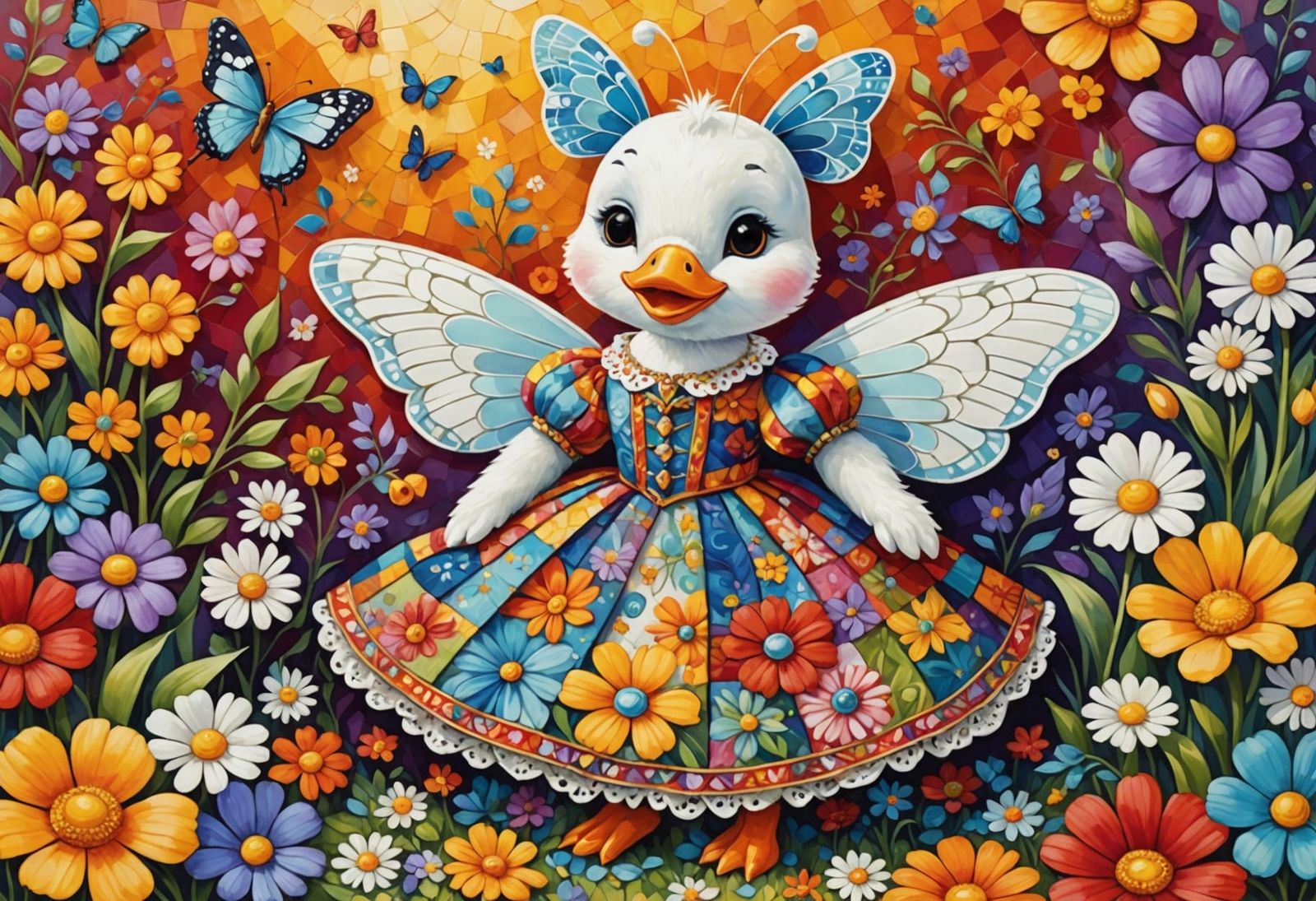 Whimsical Fantasy Scene in Patchwork Style