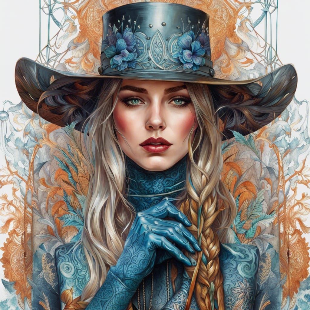 Sultry Digital Portrait of a Cowgirl in Latex Attire