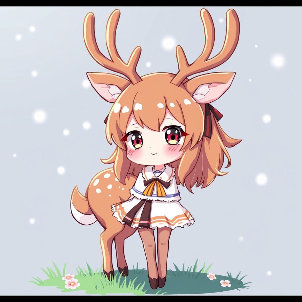 Cute Deer Girl in Anime Style
