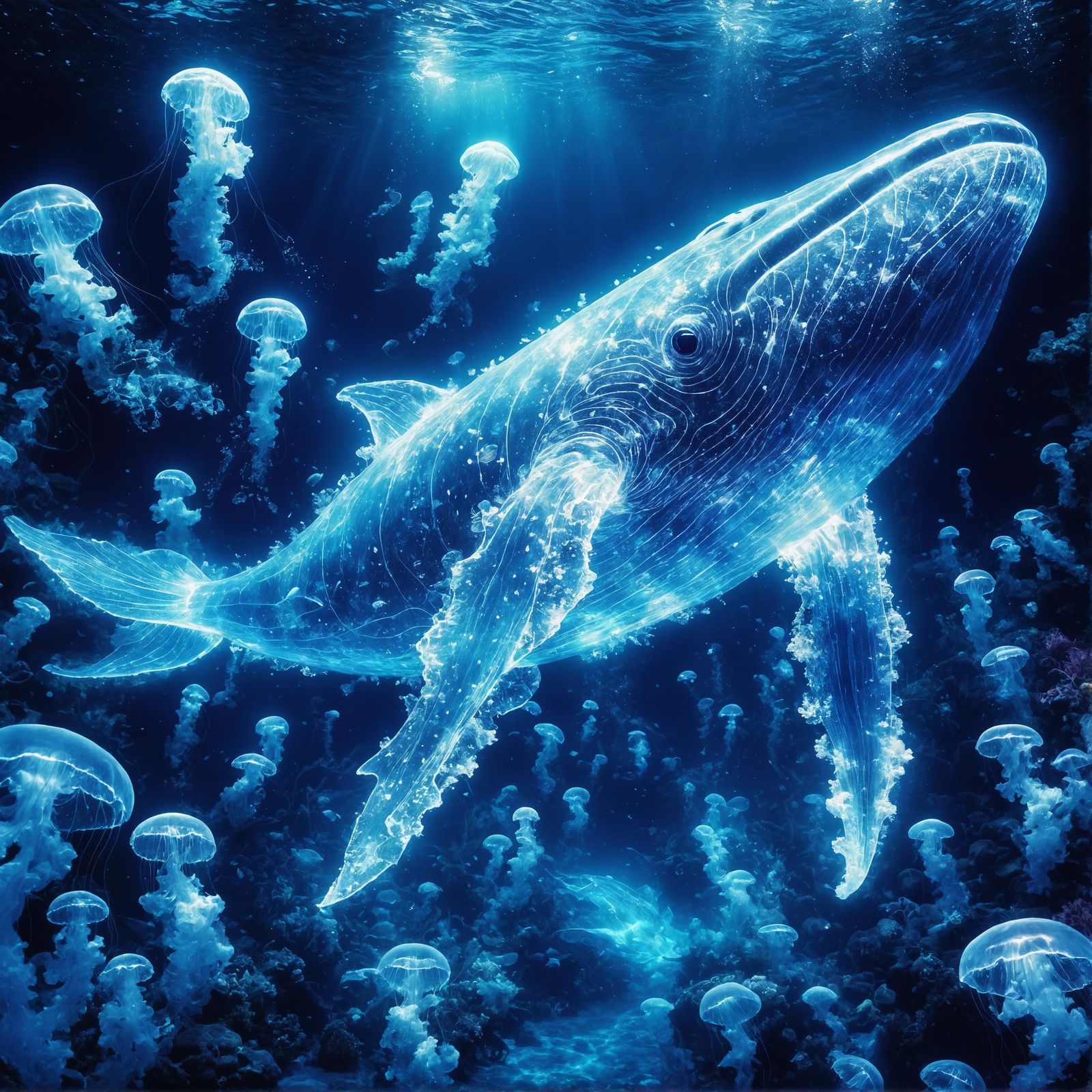 Whale of Radiant Glass in Oceanic Glow