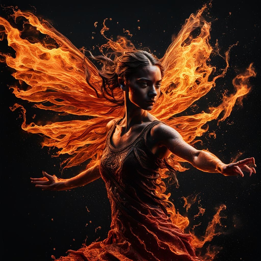 Surreal Fairy Dances Amidst Vibrant Flames and Tides in Hype...