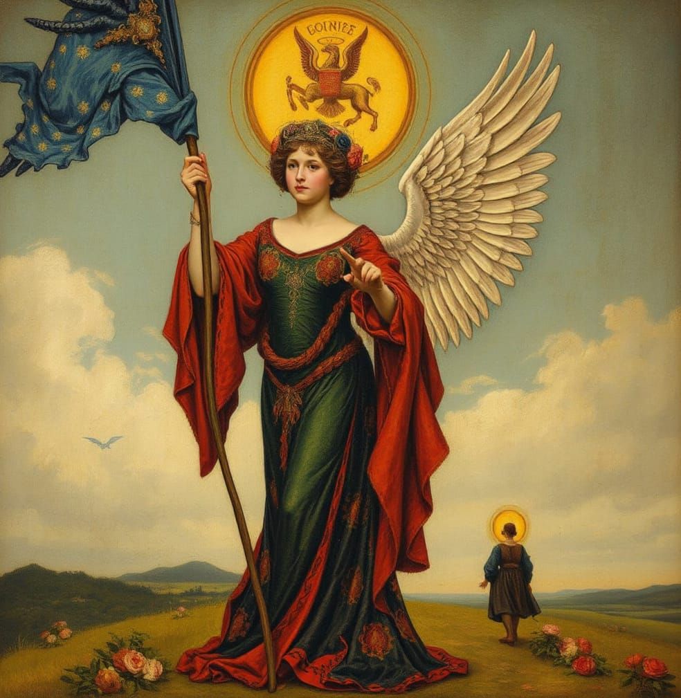 Pointillist Allegory Oil Painting in Felicien Rops Style