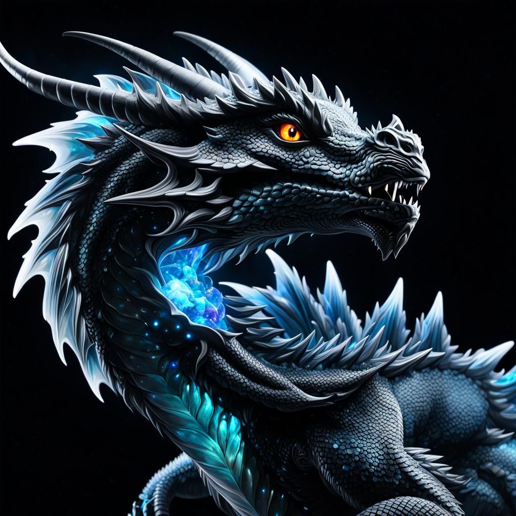 Majestic Crystal Dragon in Nebulaous Black Void