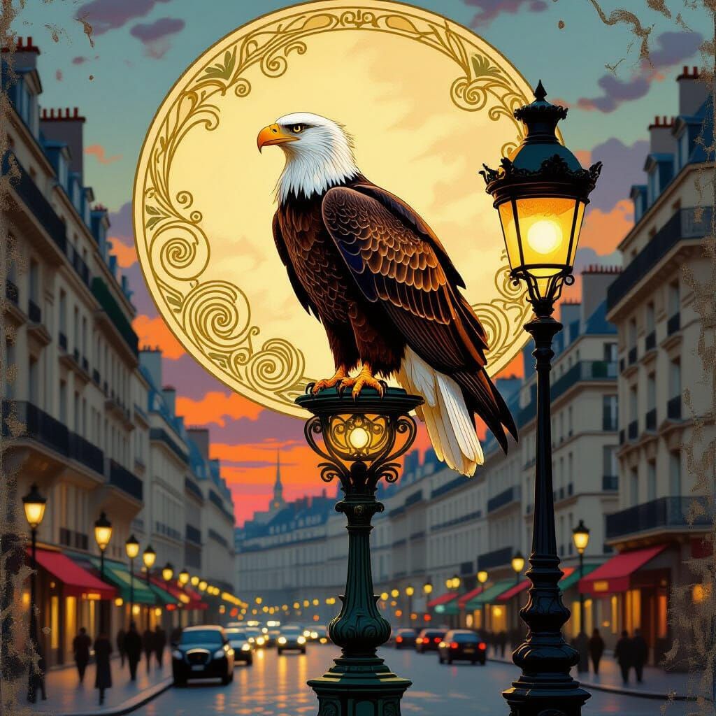 A majestic eagle with feathers rendered in the swirling, org...