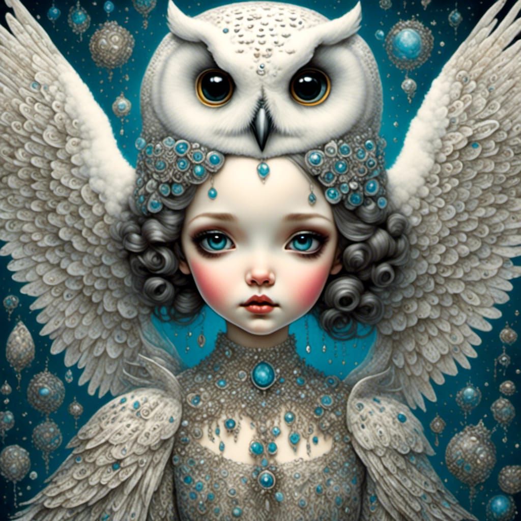 Snowy Owl Girl Storybook Illustration