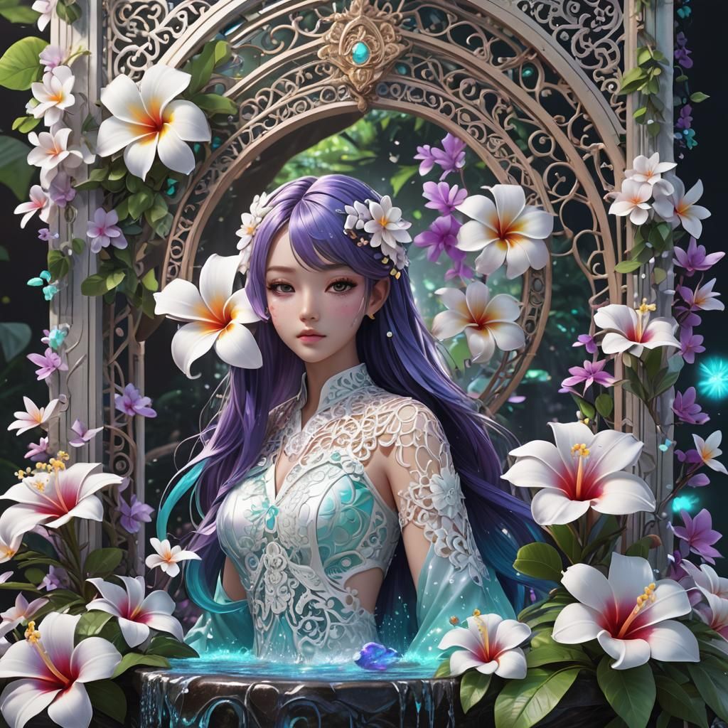 Surreal Iridescent Portal of Luminous Waterfall Florals