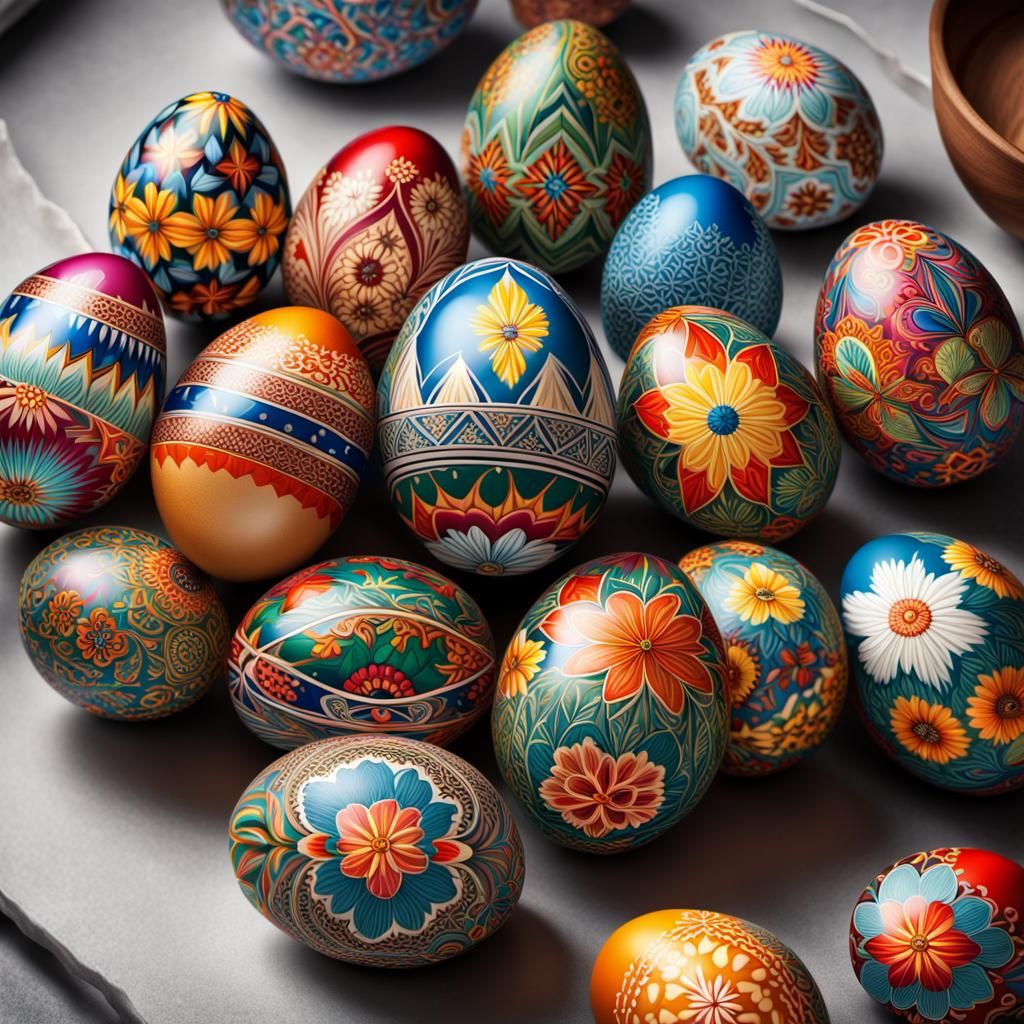 Vibrant Ukrainian Easter Eggs in Intricate Patterns