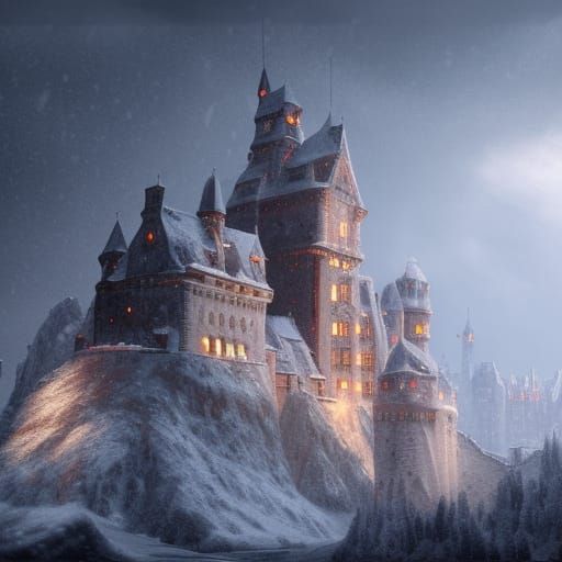 Medieval Castle Besieged in a Blizzard