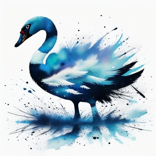 Ethereal Swan on Dawn-Lit Lake in Watercolour Style