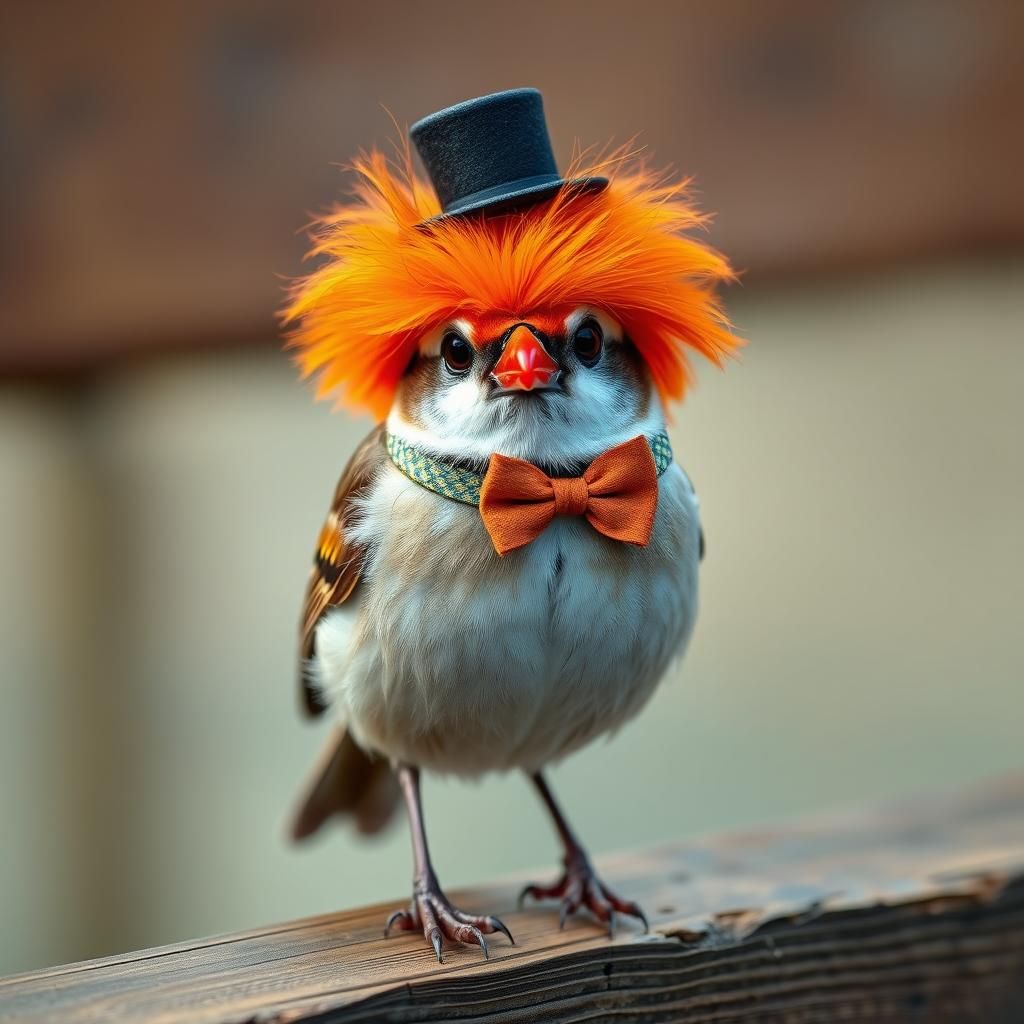 A sparrow represented as a clown, realistic