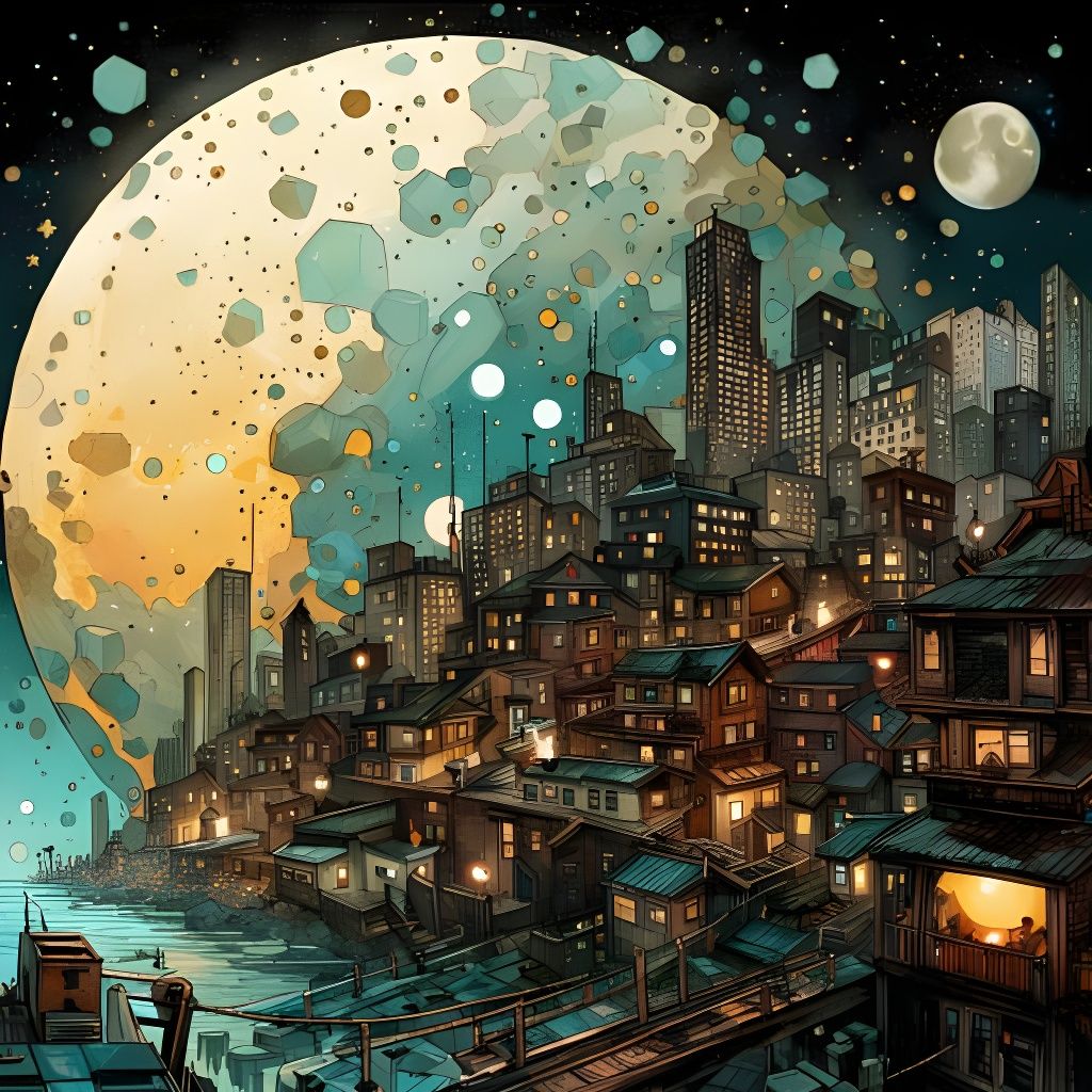 Lunar Cityscape in Neon Lights