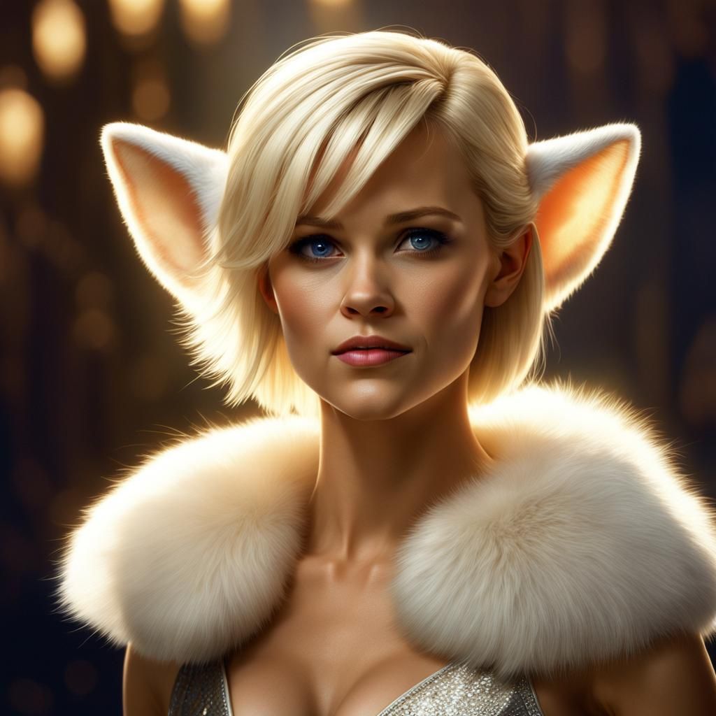 Hyperrealistic Fennec Foxe Girl in a Deep Cut Revealing Ligh...