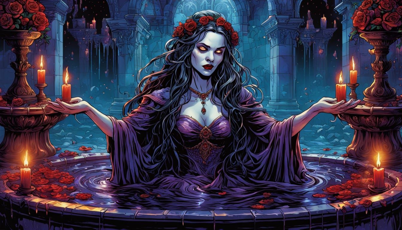 Vampire Queen Fountain in Comic Book Art Style