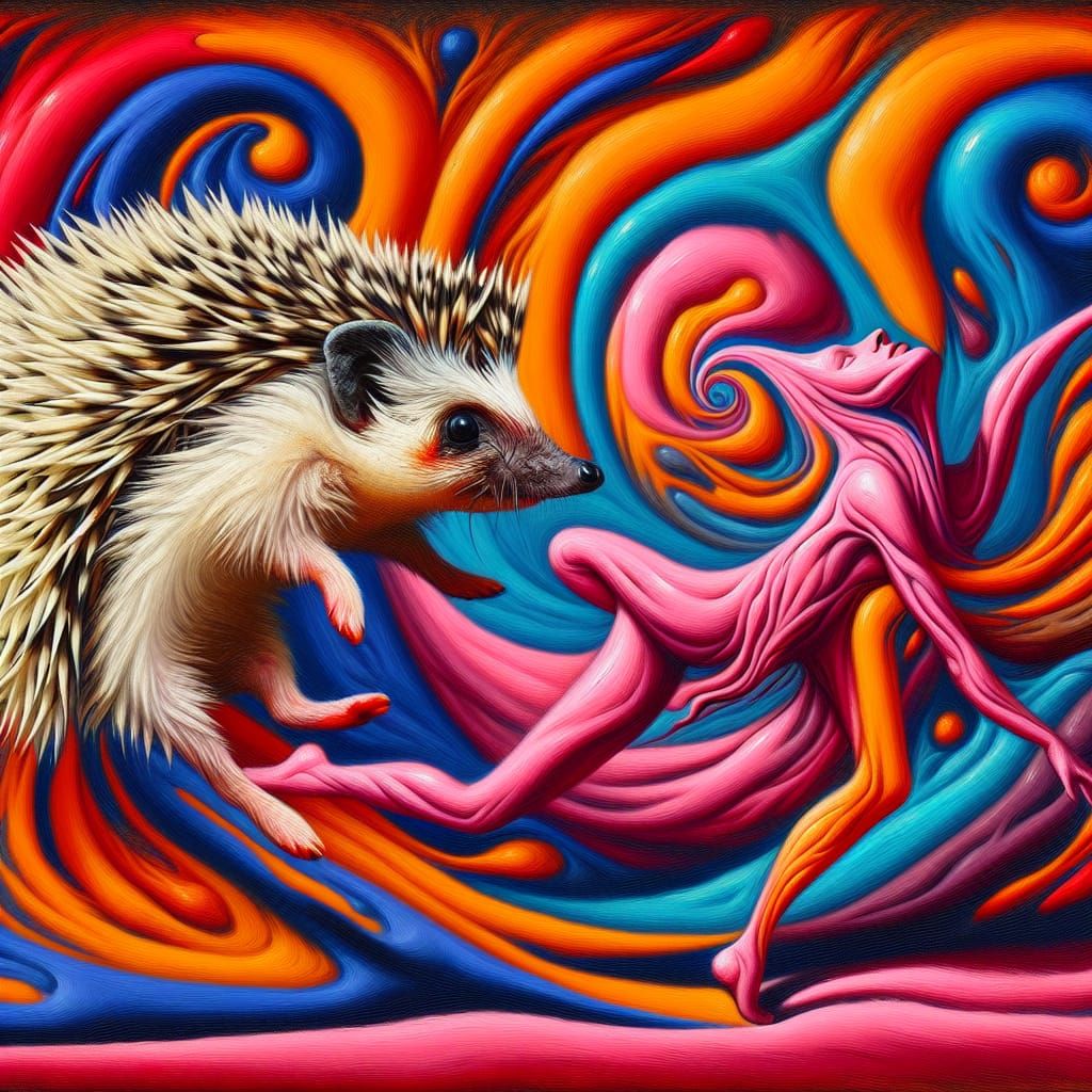 Surrealist Hedgehog in Elegant Dance