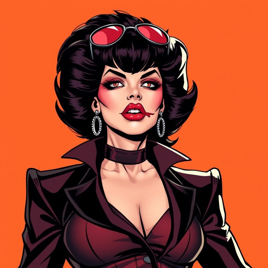 Flamboyant Supervillainess with Smeared Lipstick, Comic Book...