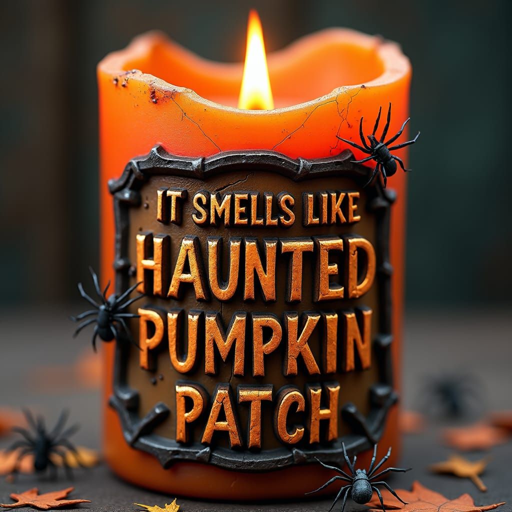 Typography for a spooky candle label that says 'It Smells Li...