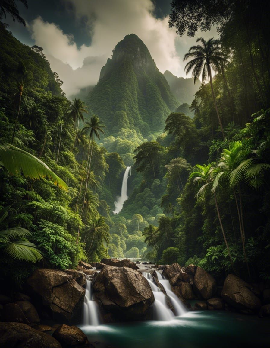 Stunning Tropical Mountain Valley Landscape in Naturalistic...