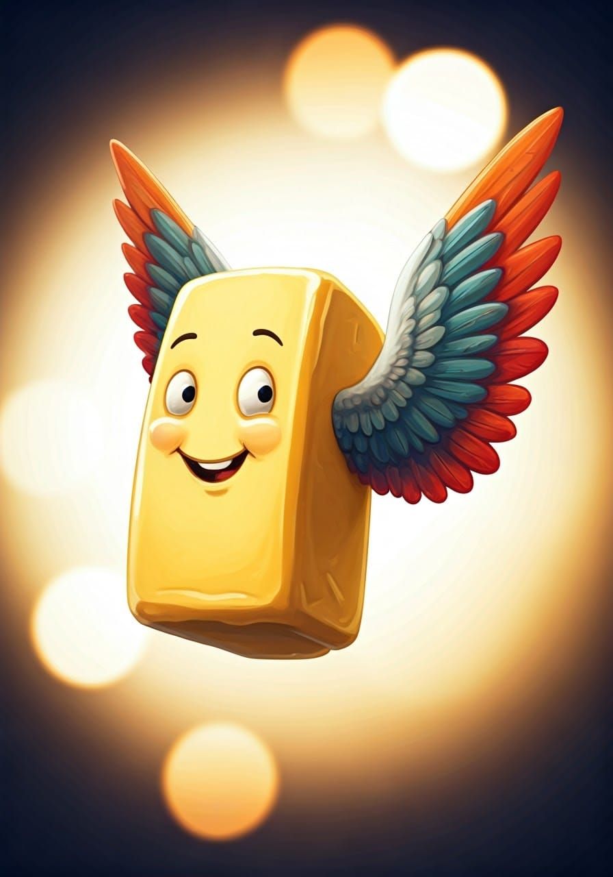 Stick of Butter with Vibrant Wings in Whimsical Style