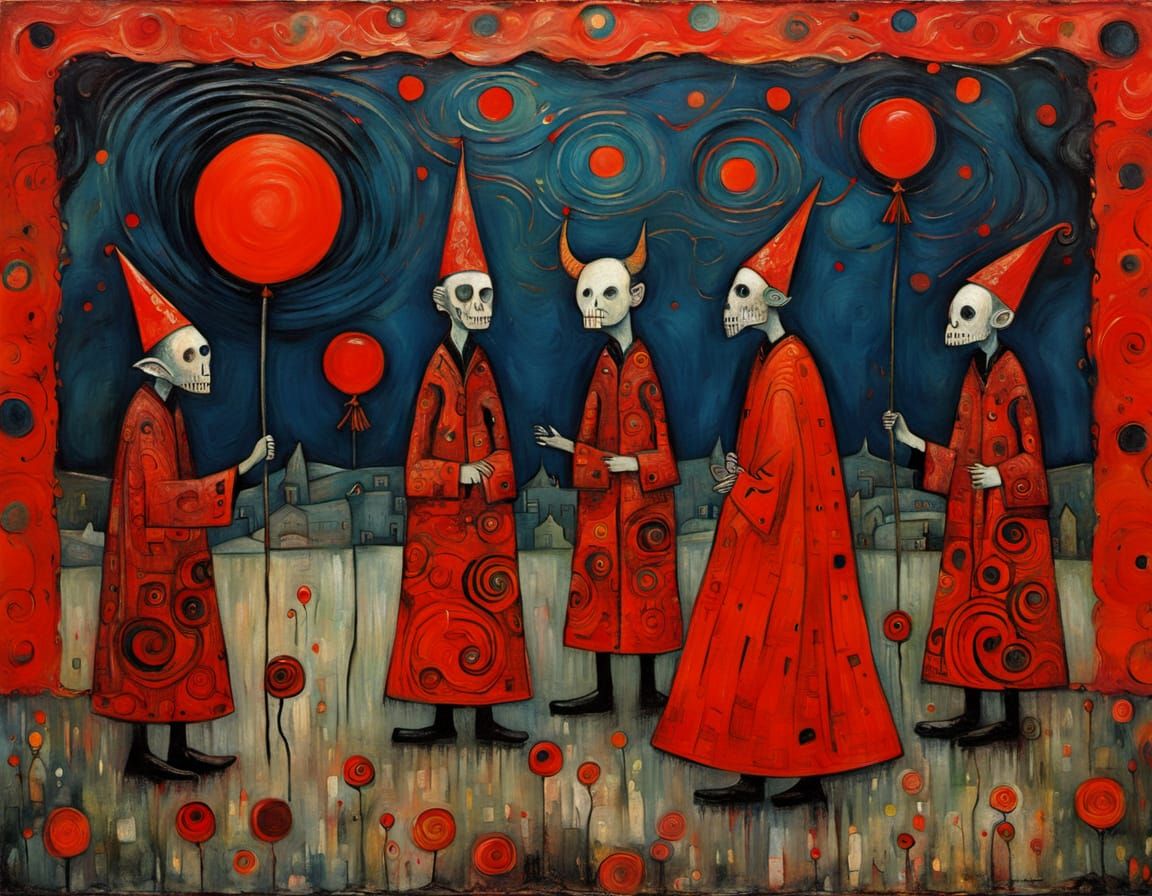 Satan's Birthday Party in Encaustic Impressionism Style