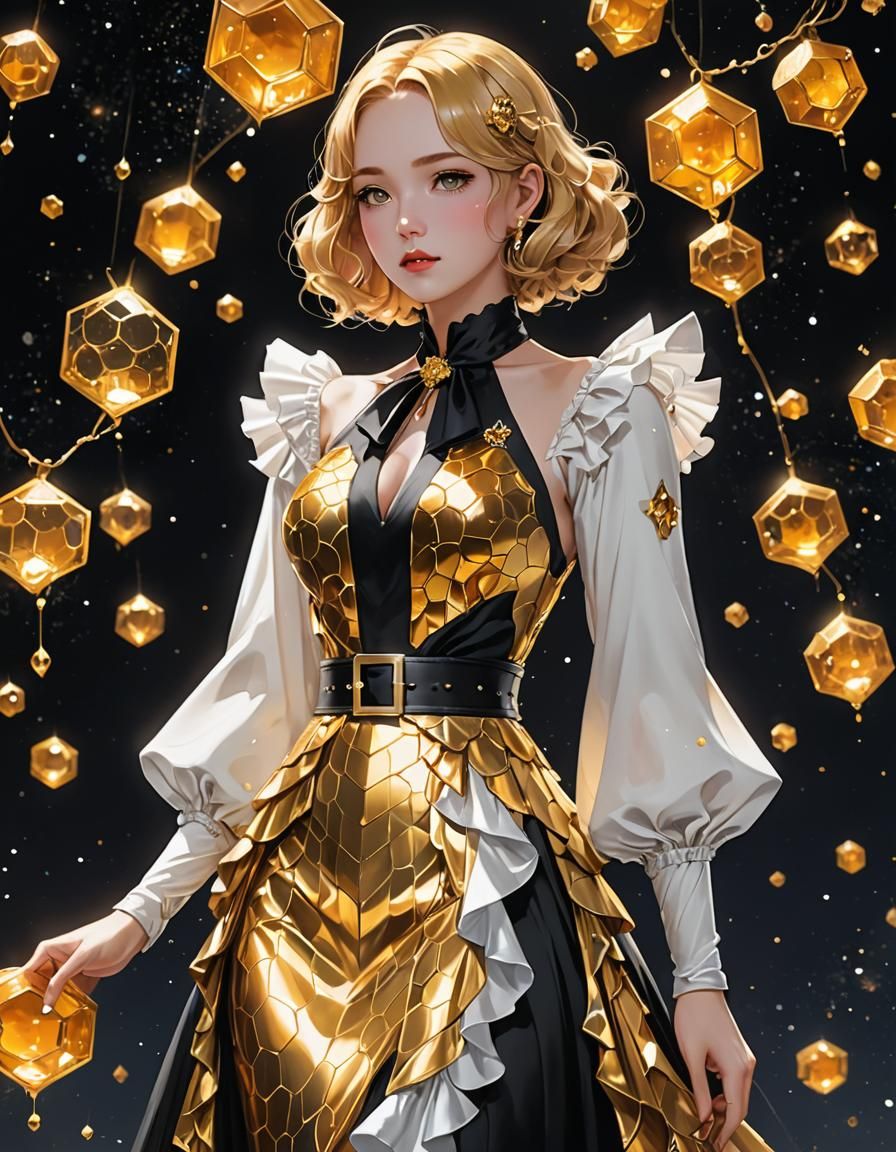 Galaxy-Inspired 1930s Ladies Suit with Golden Honeycomb Deta...