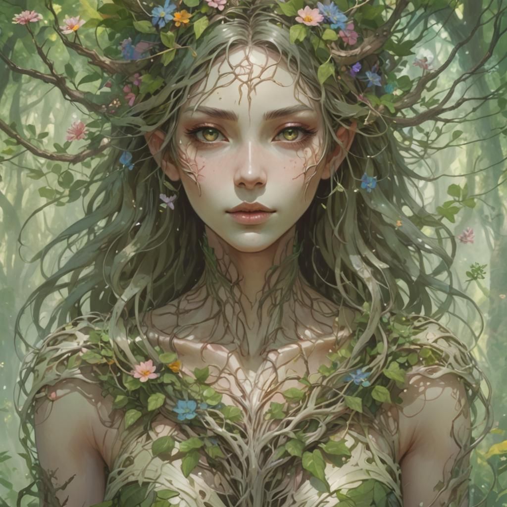 Enchanted Forest Goddess in Anime Style