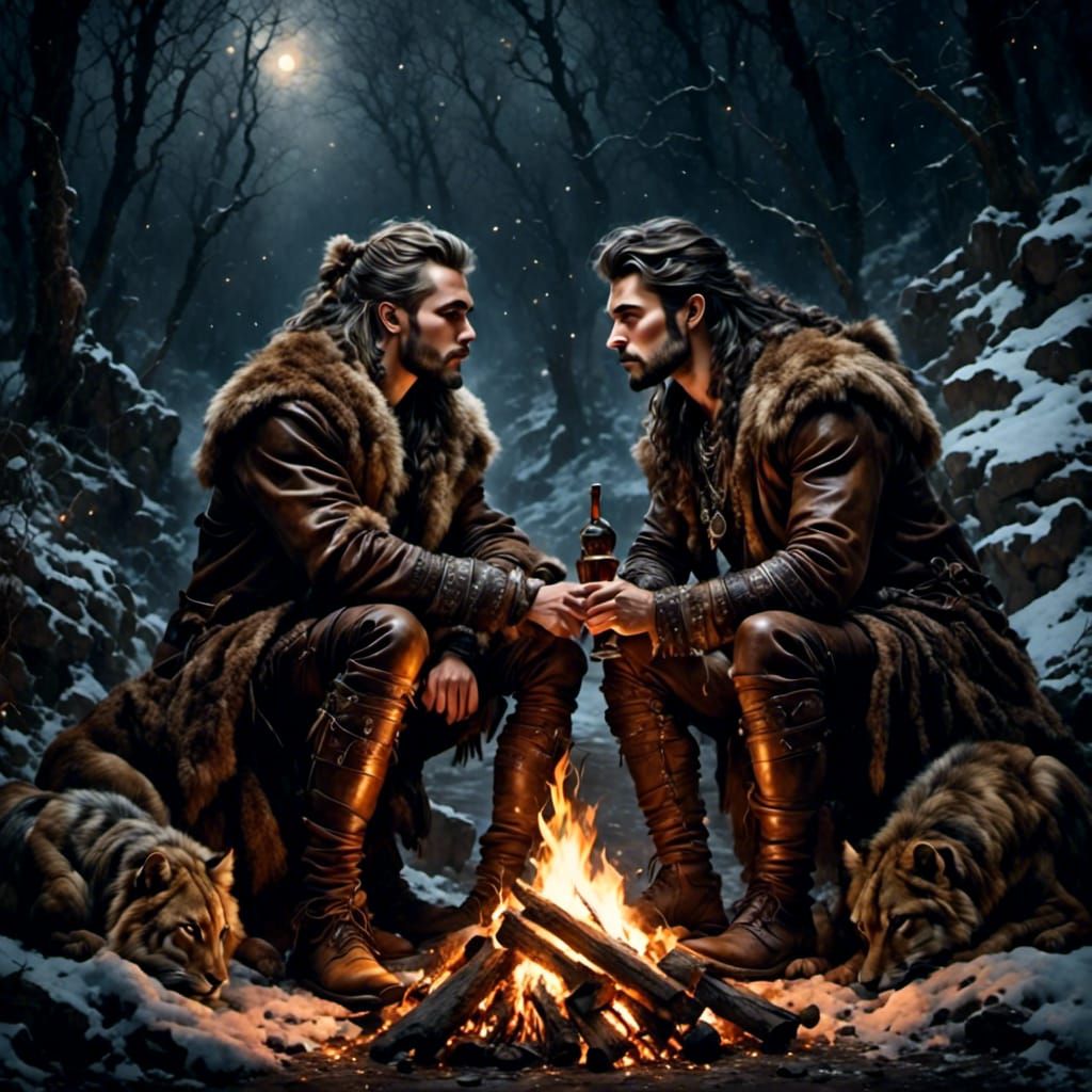 Ancient Lovers Embrace Under Starry Viking-Inspired Winter N...