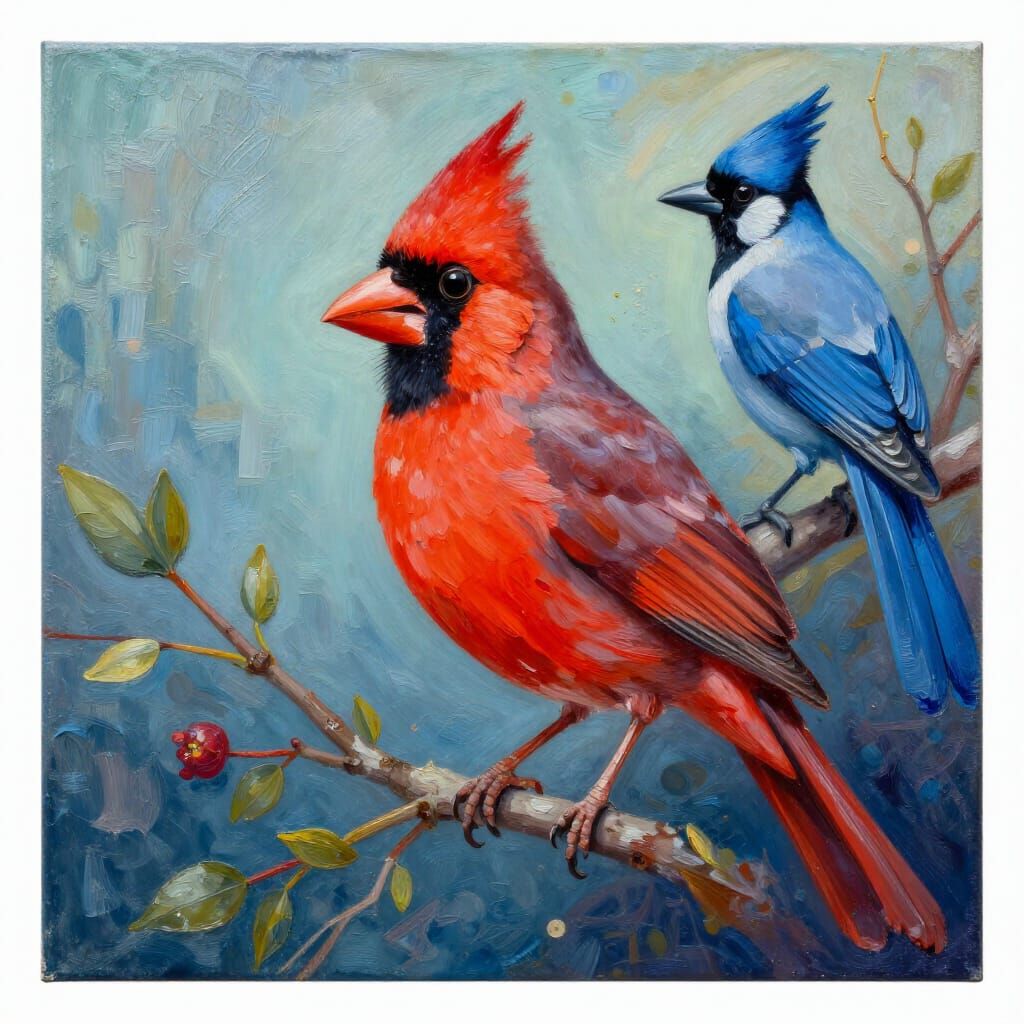 Gothic Psychedelic Birds as Oil on Canvas Abstract Art