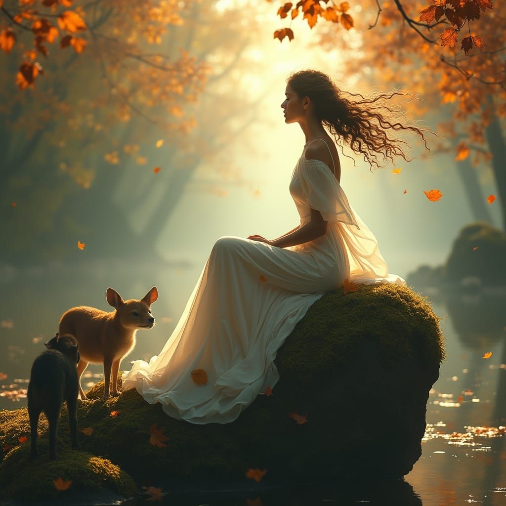 Serene Woman Meditating in Autumnal Forest