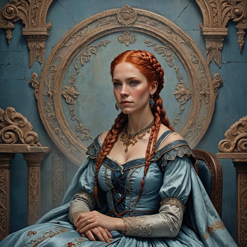 Elegant Fantasy Lady in Deep Blues and Reds