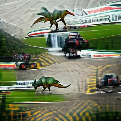 Formula One Dinosaurs Roam a Futuristic Theme Park