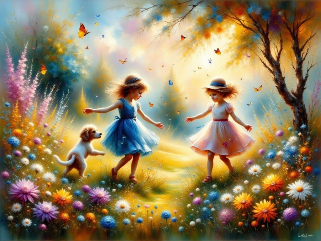 Joyful Children at Play in a Whimsical Garden