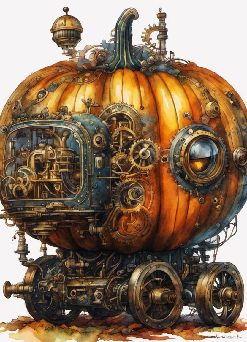 Steampunk Pumpkin Masterpiece in Watercolor