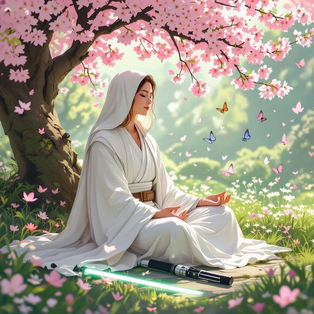 Jedi Master Meditating in Art Nouveau Garden