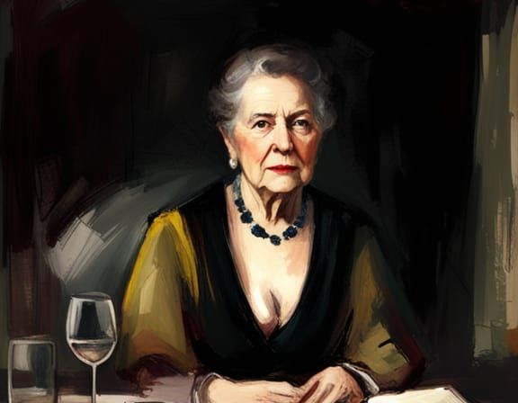 old woman sitting at a table