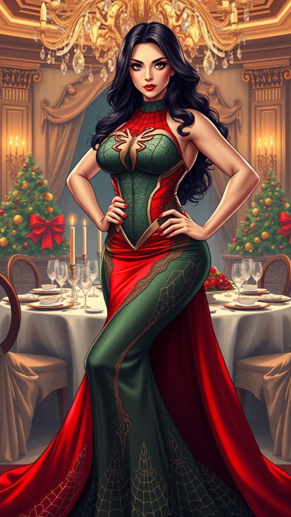 Elegant Spider-Woman Inspired Christmas Gown