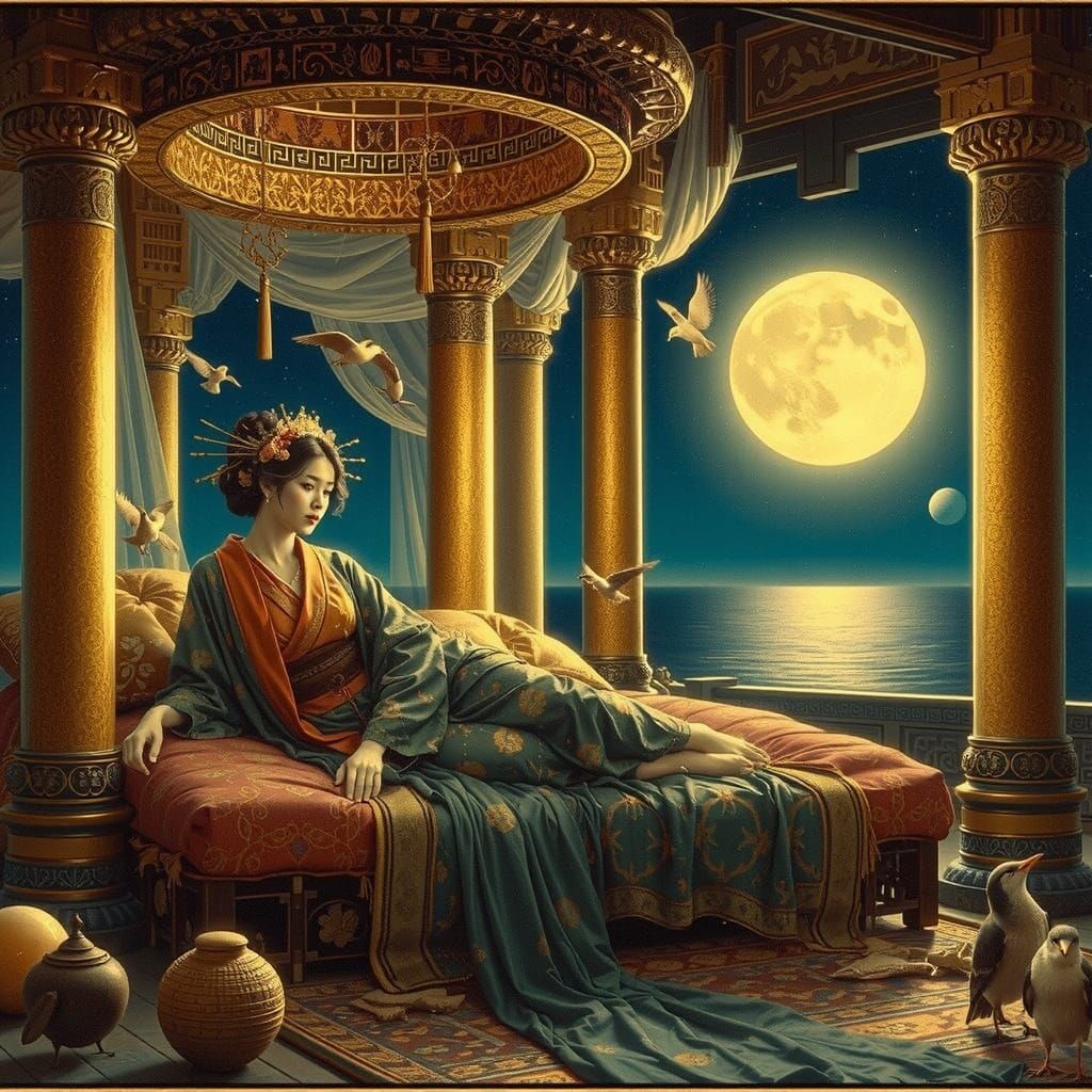 Pre-Raphaelite Princess Under Starry Night Sky