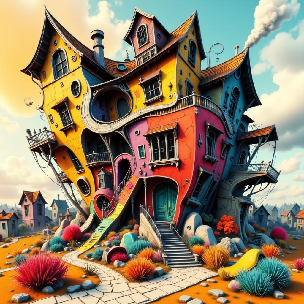 Bauhaus-Inspired Futuristic House in Vibrant Triadic Colors