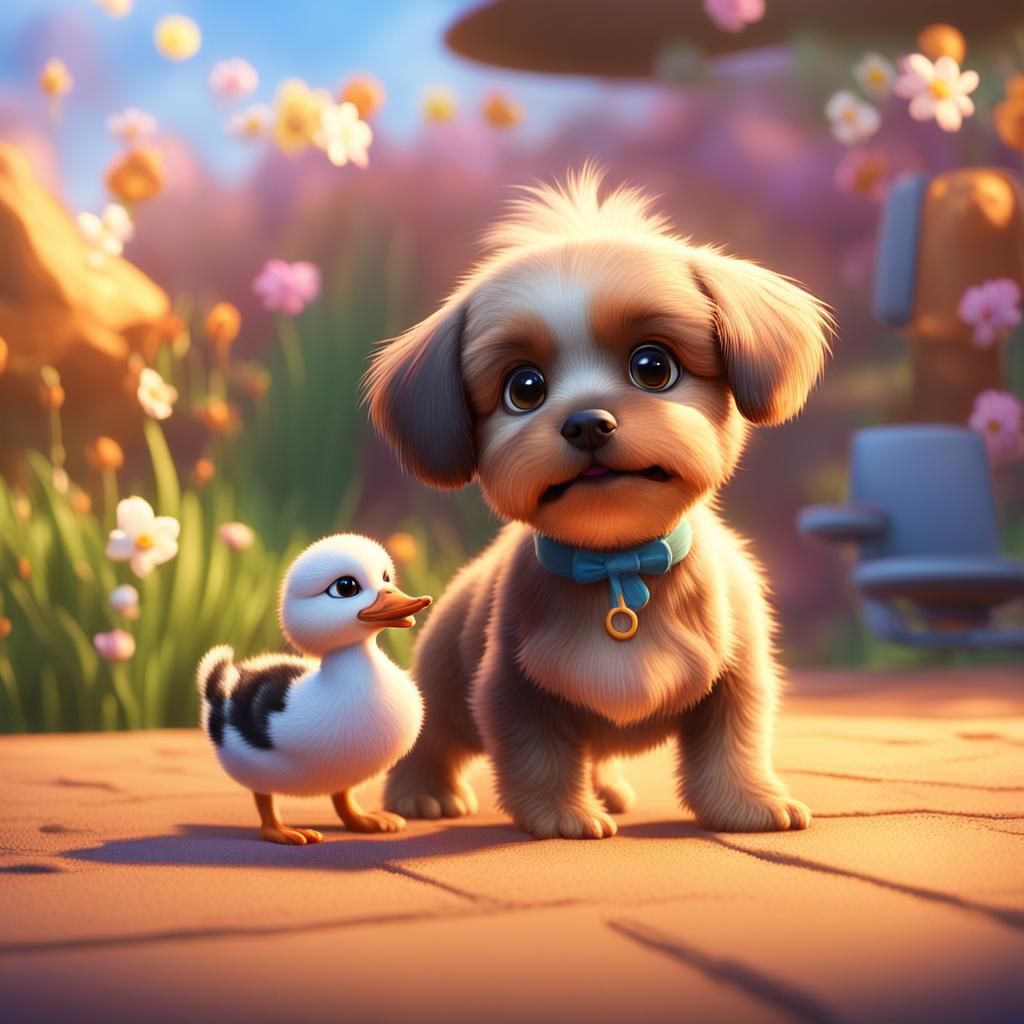 Cute dog and duck.