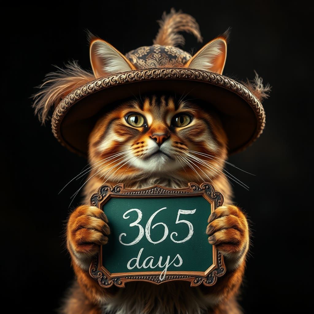 Regal Cat Holds Elegant Chalkboard in Majestic Hat