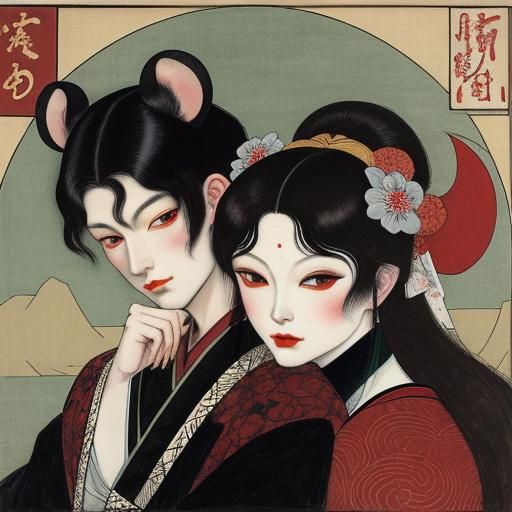 Little Mouse and Vampire in Ukiyo-e Style