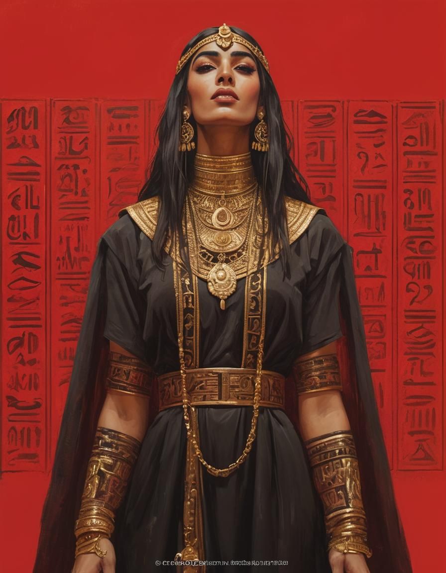Egyptian Goddess in Gold and Red