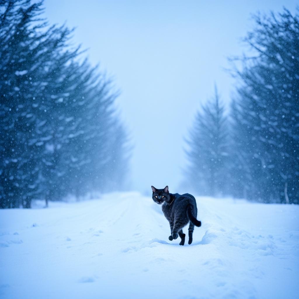 Cat Struts Through the Snow