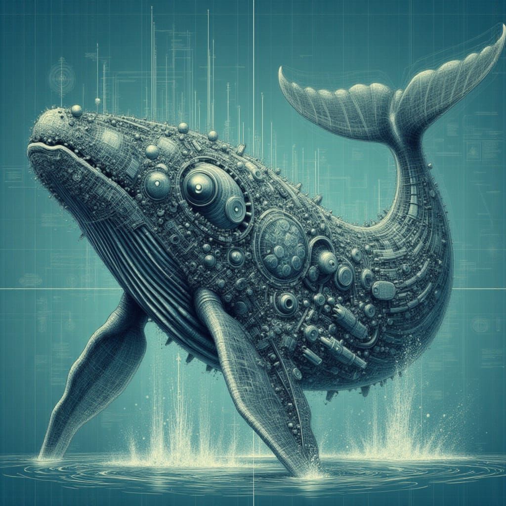 Robot Whale in Rough Schematic Style