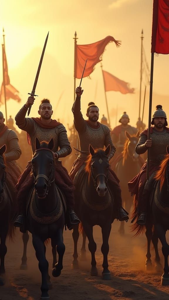 Majestic Post-Battle Scene in Golden Light